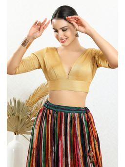 SALWAR STUDIO - Beige Silk Solid Stitched Blouse