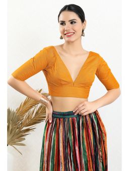 SALWAR STUDIO - Mustard Silk Solid Stitched Blouse