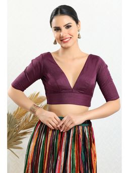 SALWAR STUDIO - Wine Silk Solid Stitched Blouse