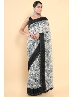 Soch - Women White Georgette Printed Saree with Unstitched Blouse
