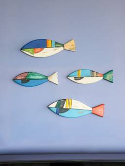Freedom Tree - Reefers Blue Scribble Wood Wall Art Set Of 4