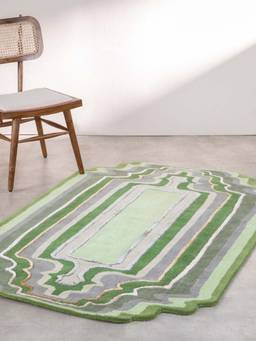 Freedom Tree - Taram Earthy Green Geometric Printed Wool & Viscose Rug (4x6 feet)
