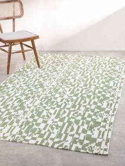 Freedom Tree - Palmyrah Sage Green Abstract Printed Pure Cotton Rug (3x5 feet)
