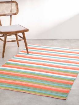 Freedom Tree - Caivu Muted Multi-Coloured Geometric Printed Pure Cotton Rug (4x6 feet)