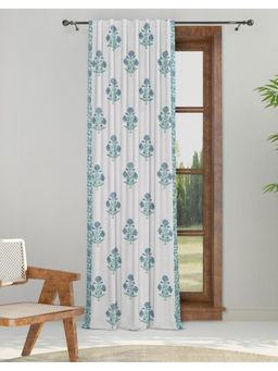 Fabindia - White Advait Room Darkening Cotton Printed Curtain (9 Feet)