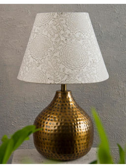 Fabindia - White Printed Fabric Lamp Shade (S)