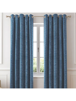 GM - Textured Blue Jacquard Door Curtains (Pack of 2) (7 Feet)