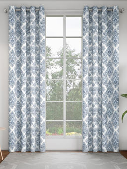 GM - Blue Damask Denim Door Curtains (Pack of 2) (7 Feet)