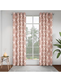GM - Orange Damask Denim Door Curtains (Pack of 2) (7 Feet)