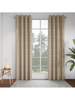 GM - Brown Geometrical Clay Door Curtains (Pack of 2) (7 Feet)