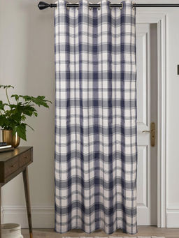 Jamio FIrati - Blue and White Plaid Check Single Curtain