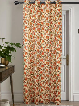 Jamio FIrati - Beige Floral Printed Single Curtain