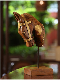 Revive Home - Brown Gold Paisley Detail Natural Table Decor Horse Statue