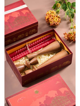 SG Home - Brown Indi Forest Fusion Candle Holders with Wax Gift Set