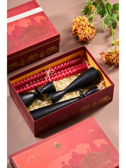 SG Home - Indi Black Forest Candle Holders with Wax Gift Set