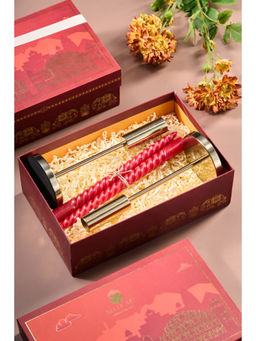 SG Home - Gold Indi Aurelian Echo Candle Holders with Wax Gift Set
