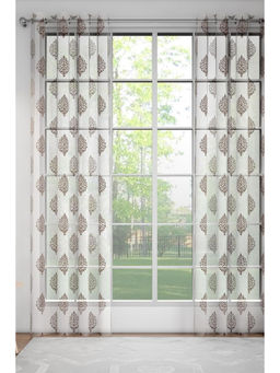 GM - White Damask Brown Sheer Door Curtains (Pack of 2) (7 Feet)