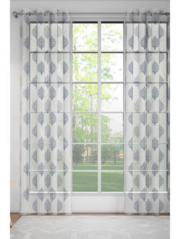 GM - Damask Blue Sheer Door Curtains (Pack of 2) (7 Feet)
