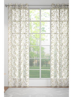 GM - Leaf Beige Sheer Door Curtains (Pack of 2) (7 Feet)