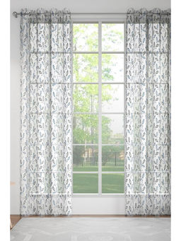 GM - Leaf Pacific Blue Sheer Door Curtains (Pack of 2) (7 Feet)