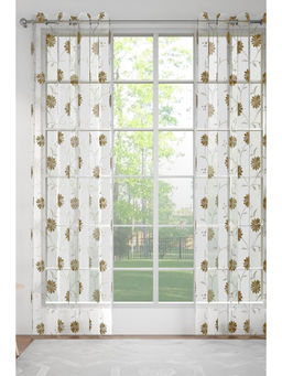 GM - Floral Beige Sheer Door Curtains (Pack of 2) (7 Feet)