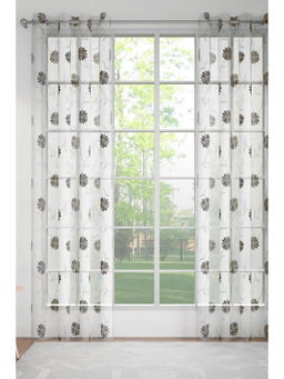 GM - Floral Grey Sheer Door Curtains (Pack of 2) (7 Feet)
