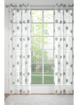 GM - Floral Pacific Blue Sheer Door Curtains (Pack of 2) (7 Feet)