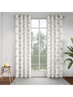GM - Floral Beige Door Curtains (Pack of 2) (7 Feet)