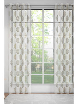 GM - White Damask Beige Sheer Door Curtains (Pack of 2) (7 Feet)