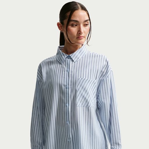 Nike Sportswear Chill Poplin - Women's Oversized Woven Long-Sleeve Striped Top