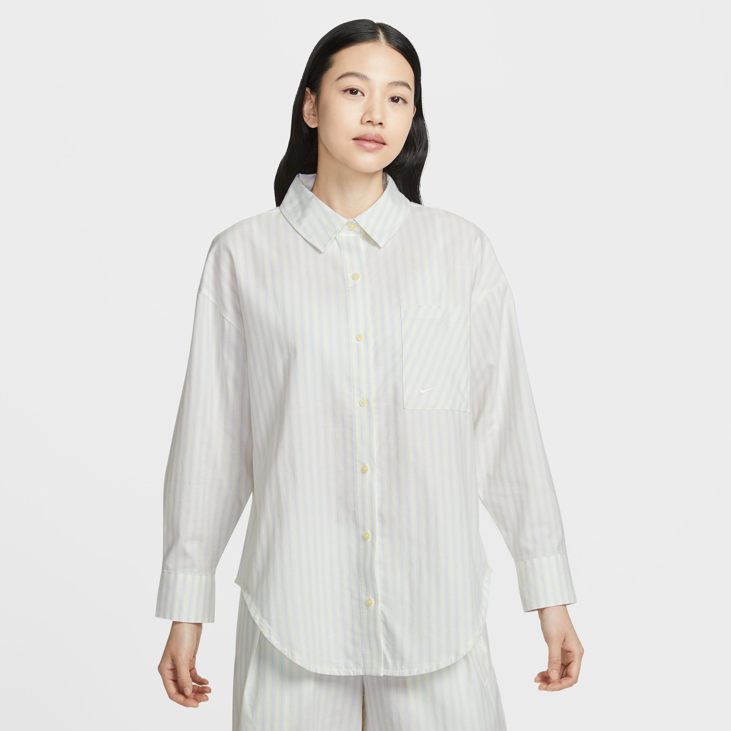 Nike Sportswear Chill Poplin - Women's Oversized Woven Long-Sleeve Striped Top