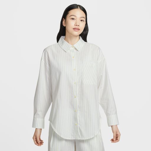 Nike Sportswear Chill Poplin - Women's Oversized Woven Long-Sleeve Striped Top