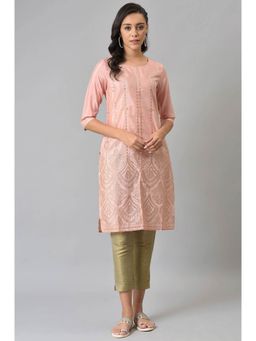 W - Women Blue Geometric Print Rayon Straight Kurta