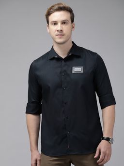 The Bear House - Ardor Edition Men Navy Blue Solid Slim Fit Cotton Casual Shirt