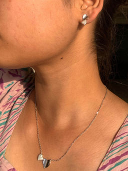 METALM - 925 Silver Heart Charm Pendant Necklace with Earrings