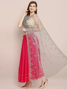 Dupatta Bazaar - Women's Embroidered & Embellished Grey Net Dupatta