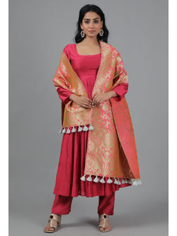 Tjori - Salmon Pink Chanderi Brocade Dupatta