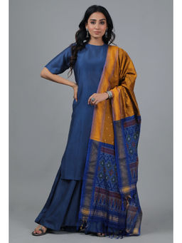 Tjori - Ochre and Navy Blue Ikat Dupatta