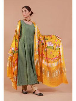 Tjori - Yellow Digital Print Modal Silk Dupatta