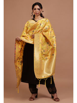 Tjori - Yellow Color Semi Silk Dupatta with Zari Weaving