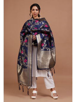 Tjori - Navy Blue Color Semi Silk Dupatta with Zari Weaving