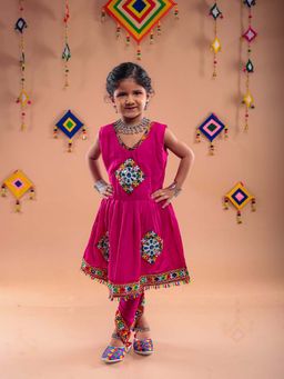 Banjara India - Pink Embroidered Girls Kurta With Dhoti