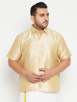 Vastramay - Men Gold Silk Blend Ethnic Shirt