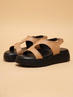 ERIDANI - Women Marlow Beige Platform Sandals with Elastic Slingback Strap