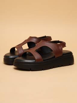 ERIDANI - Women Marlow Brown Platform Sandals with Elastic Slingback Strap