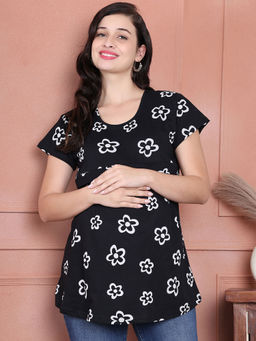 Secret Wish - Black Floral Hosiery Maternity Nursing Top