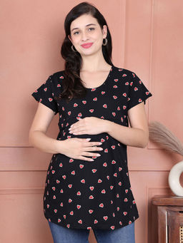 Secret Wish - Black Printed Hosiery Maternity Nursing Top