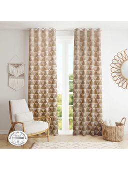 HomeTown - Fiesta Jacquard Dim Out Curtains 9 Feet In Beige Colour (Set of 2)