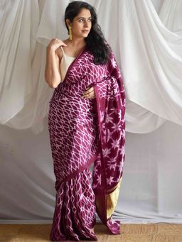 Sundarii - Wine Bubbly Shibori Modal Silk Saree with Unstitched Blouse