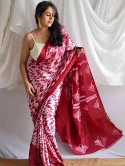 Sundarii - Pink Kesariya Shibori Modal Silk Saree with Unstitched Blouse